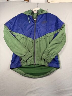 Nike Green and Blue Colorblock Hooded Utility Jacket